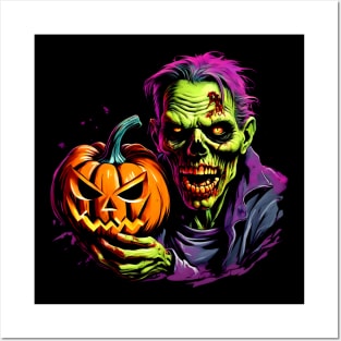 Halloween Zombie with Pumkin Posters and Art